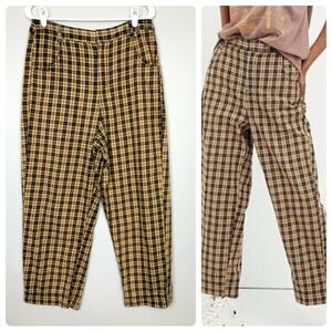 Free People Sz 10 Joey Menswear Inspired Plaid High Waist Pants Trousers Grunge